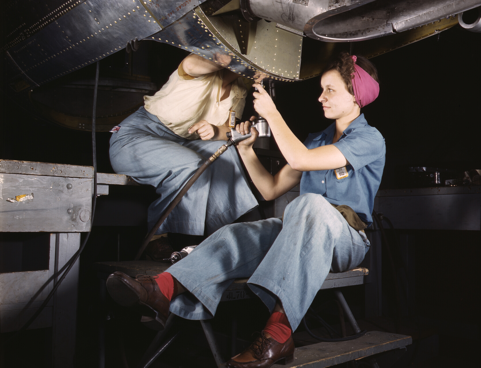 Women at work on bomber, Douglas Aircraft Company, Alfred T. Palmer, 1942,Prints & Photographs Division, Library of Congress, LC-DIG-fsac-1a35341.